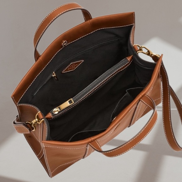 Fossil Carmen Brown Leather Tote Bag - Picture 3 of 12